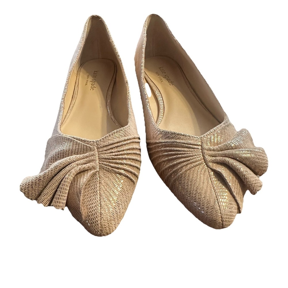 Kate Spade Flats Metallic Rose Gold Suede Leather Pointed Toe Shoes Sz 7M - Picture 2 of 11